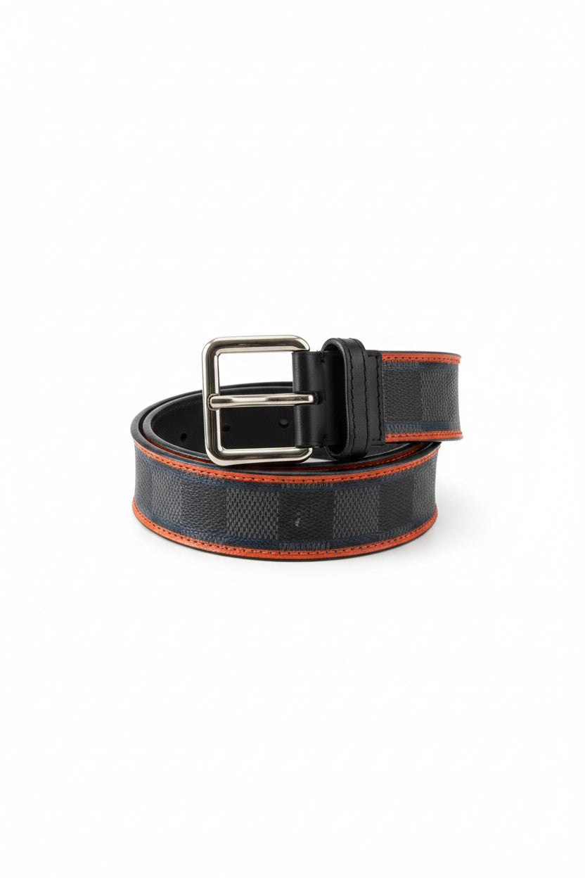 Louis Vuitton Herren Gürtel – Damier Cobalt mit orangenem Akzent